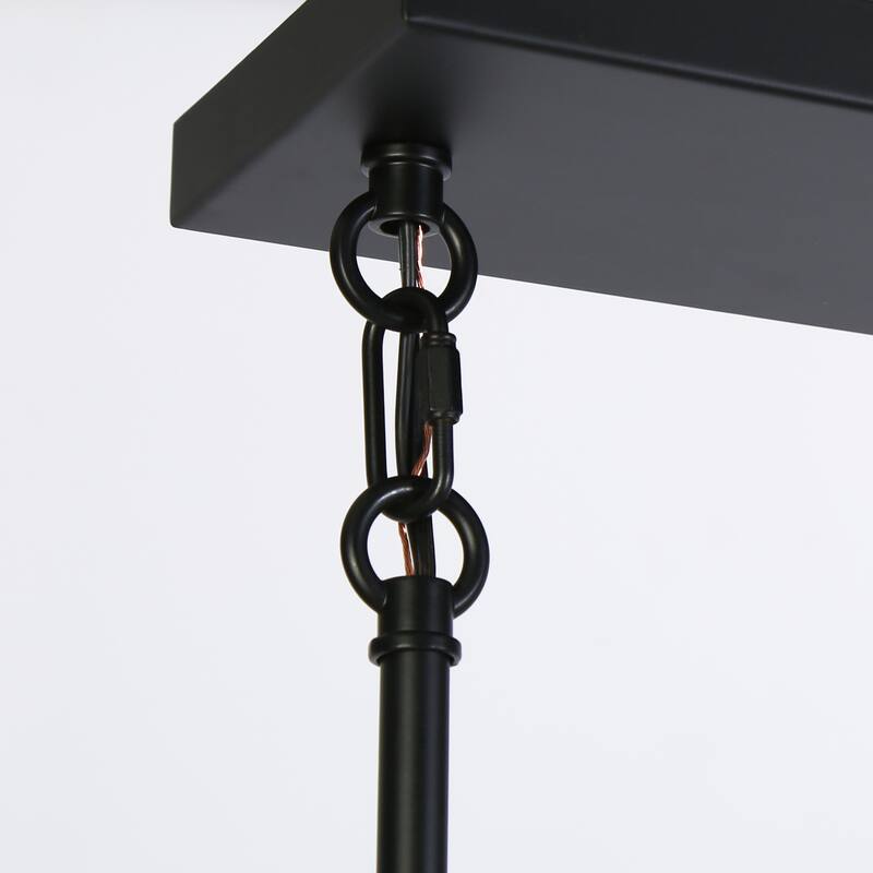55.1 IN Modern Black Metal 8-Light Linear Geometric Chandelier Kitchen Island Farmhouse Lighting - L55.1" x W7.9" x H11.6"