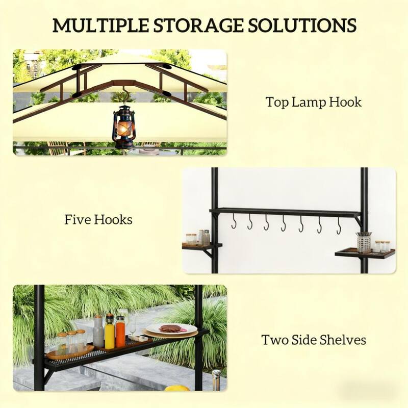 GDFStudio - Outdoor 8'x4.9' Double-Top Grill Gazebo with Adjustable Awning