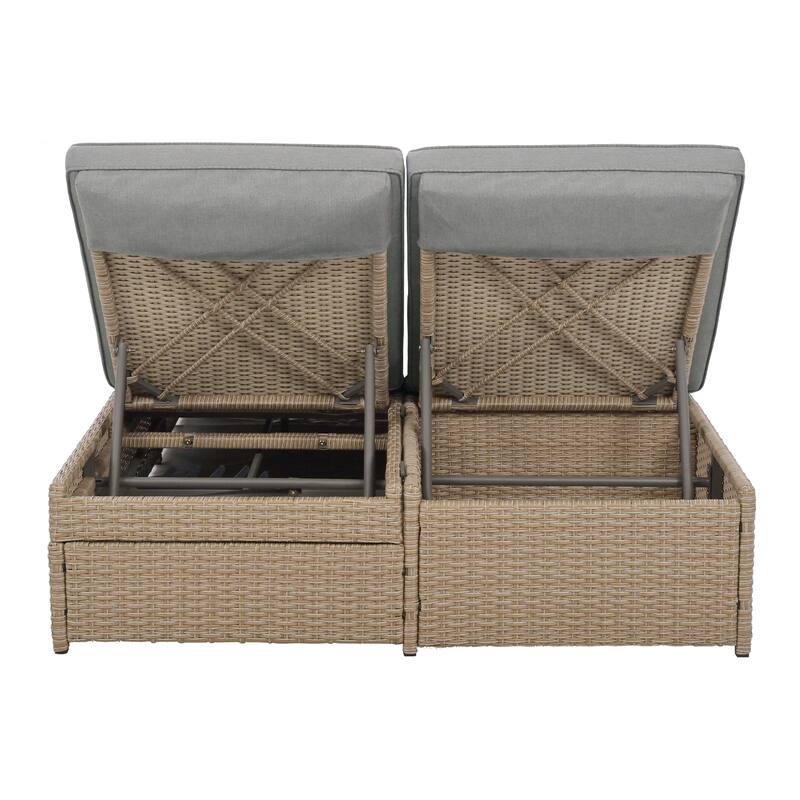 Outdoor Patio Rattan Double Daybed Sunbed with Adjustable Backrest and Seat