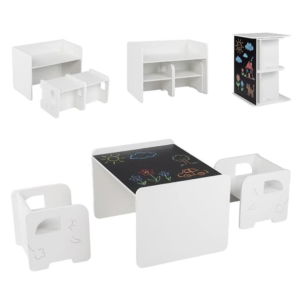 slide 2 of 20, Costway 3 PCS Kids Table and Chair Set, Space-saving Toddler Table and White