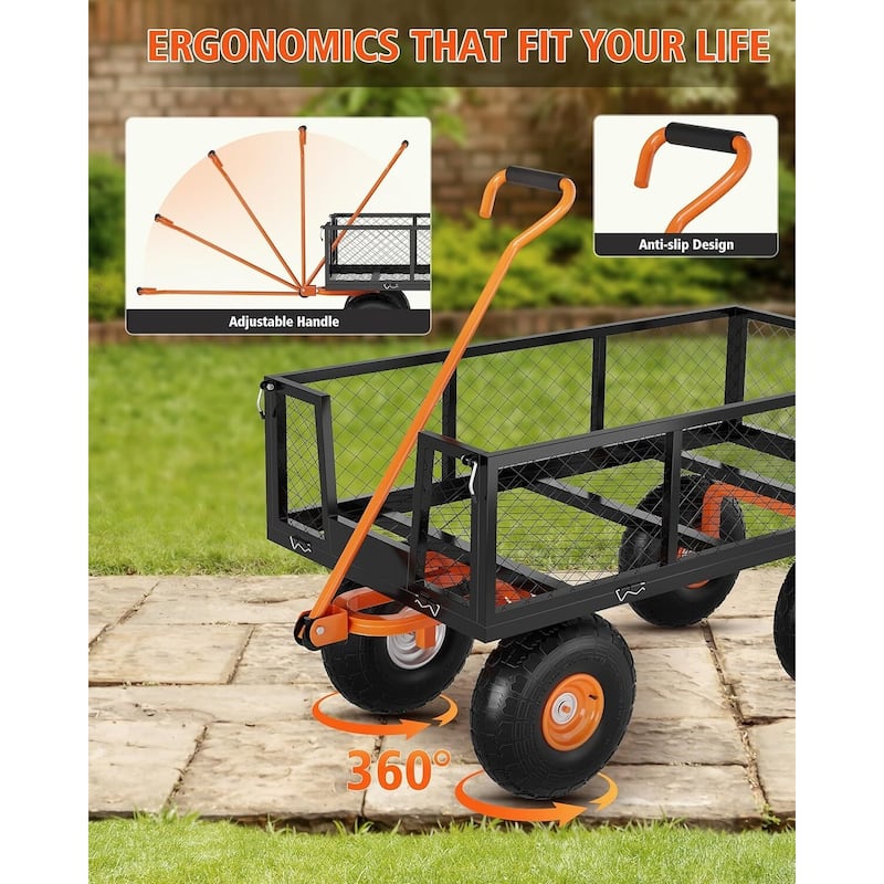 900 lb Capacity Steel Garden Cart Black and Orange