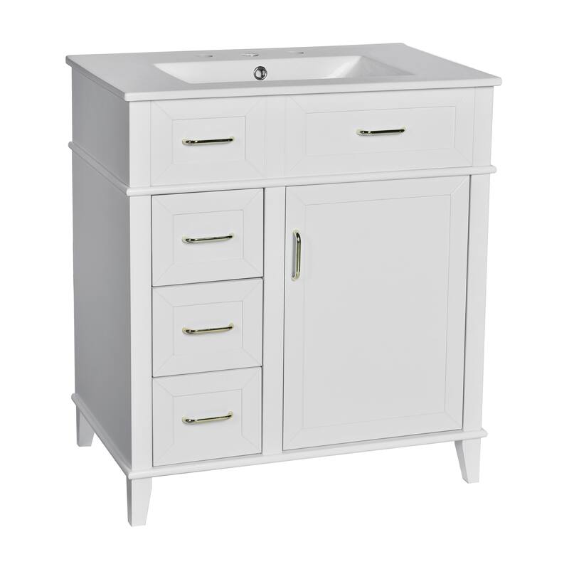 30" Bathroom Vanity with Ceramic Sink, Adjustable Shelf, Soft Close Door, and Three Soft Close Drawers
