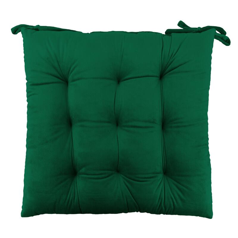 Handmade Velvet Chair Seat Pads Cushions with Ties - Tufted - 16''x16'' 3''Thick by Cozy Trends™ - Hunter Green