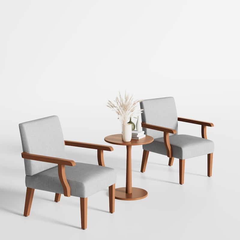 Light Gray 18.7" Arm Chairs with Round Wood Table (Set of 2)