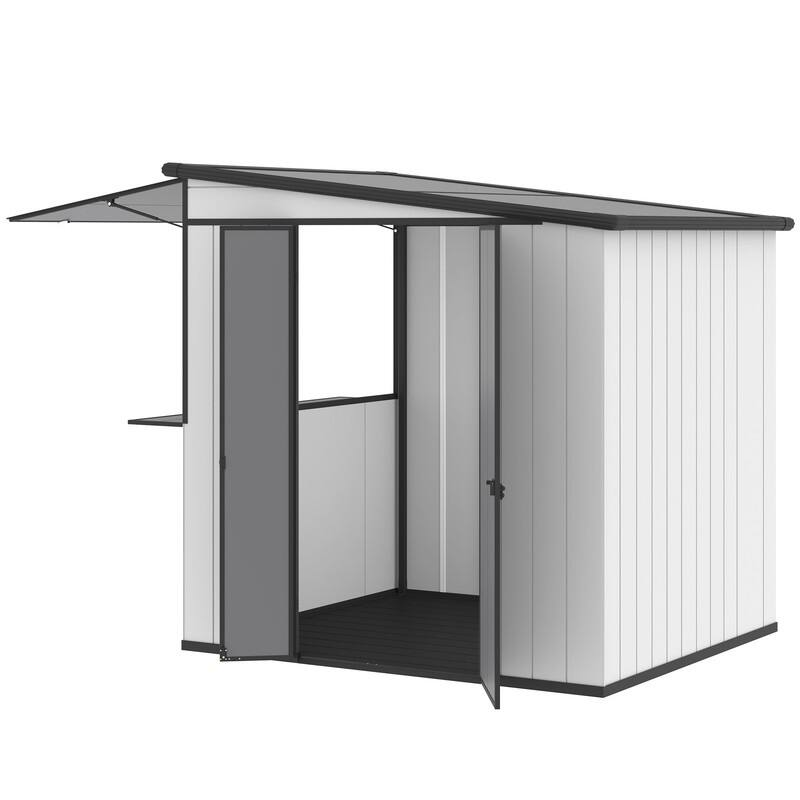 7x6 FT Outdoor Metal Storage Shed, Foldable Bar Counter & Hydraulic Overhang, Lockable Backyard Cabana - 7x6 FT