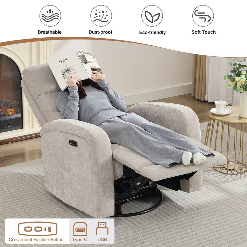 Aemeios Swivel Power Recliner Rocker with USB and Type C Port Set of 2