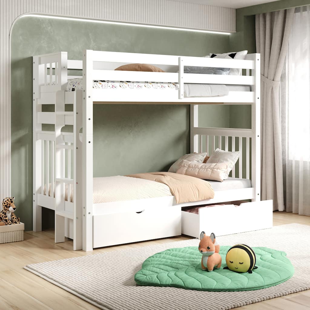 Taylor & Olive Trillium Tall Twin over Twin Bunk Bed, 2 Drawers
