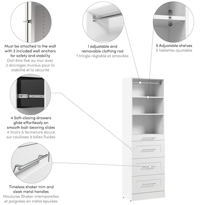 Bestar Florence 25W x 16D Closet System with 4 Drawers, Shaker