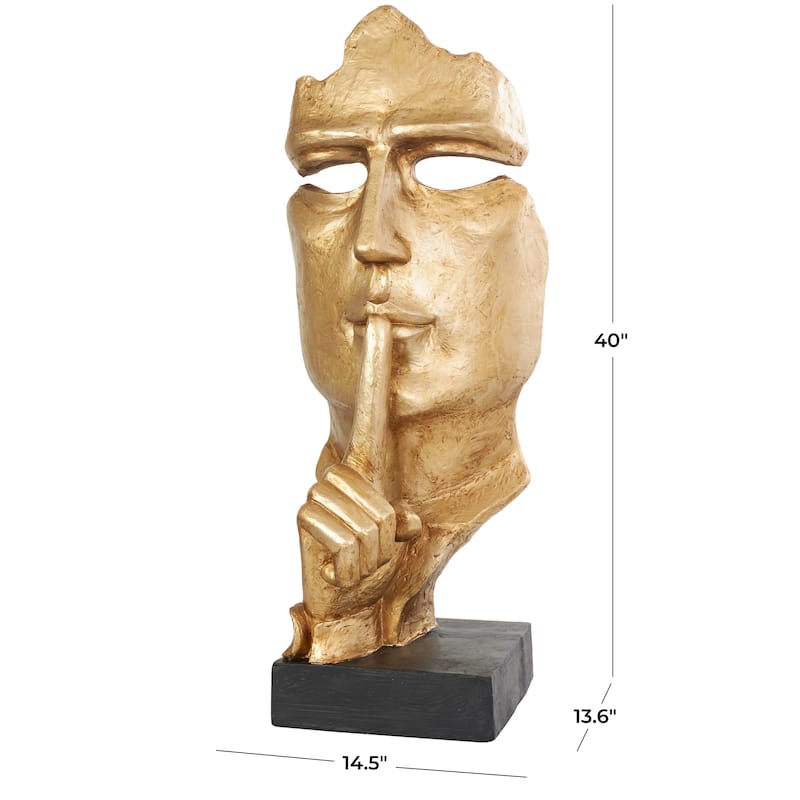 Polystone People Large Cutout Quiet Gesture Face Sculpture with Black Base - Gold - Roche River Decor - 15"W x 14"L x 40"H