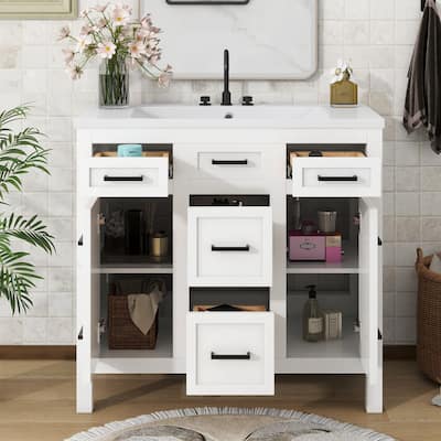Ample Storage Space Bathroom Vanity Cabinet with Resin Sink by Harper&Bright Designs