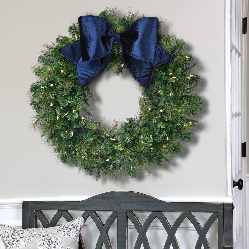 24" Outdoor Velvet Uv Bow - Blue