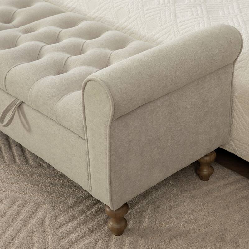 65.7"W Tufted Upholstered Storage Bench With Double Lids,Rubberwood Legs