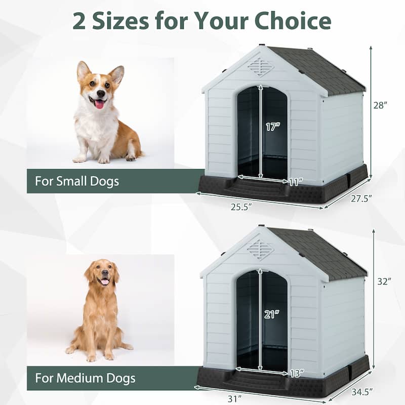 Grey-White PP Weatherproof Dog House with Ventilation and Raised Floor