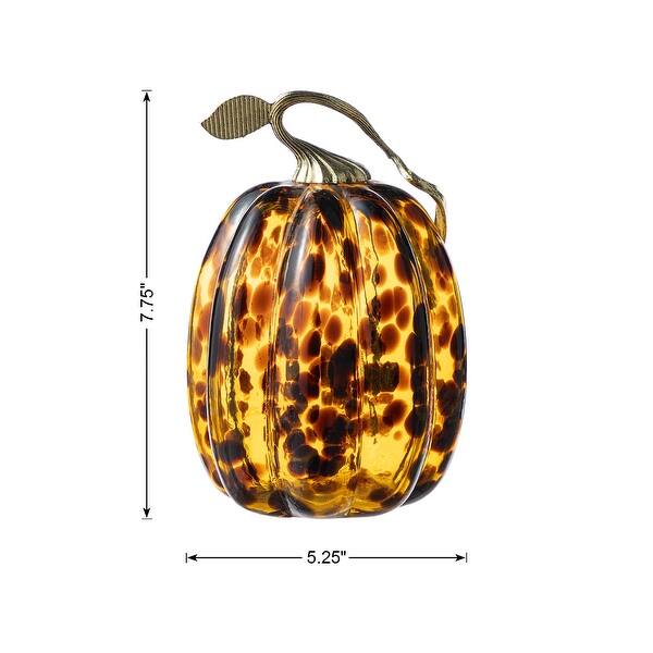 dimension image slide 5 of 6, Glitzhome Gold Handle Amber Dots Glass Pumpkin for Fall Thanksgiving Decorating