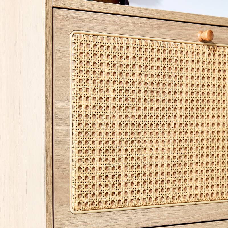 Minimalist MDF Shoe Cabinet with Japanese Rattan Design for Hallways or Living Room Storage Solutions