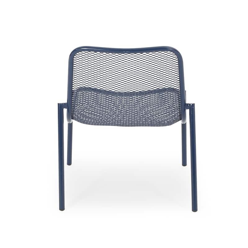 Roomfitters Modern Mesh Patio Lounge Chair Set, Weather-Resistant Outdoor Seating, Powder-Coated Steel, Navy Blue (Set of 2)