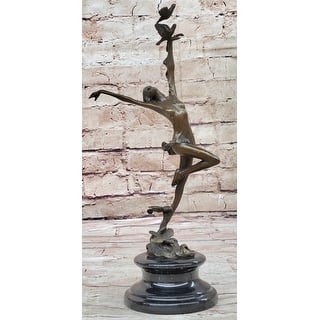 Girl Dancing With Birds Bronze Metal Statue Sculpture Original Art Marble Base