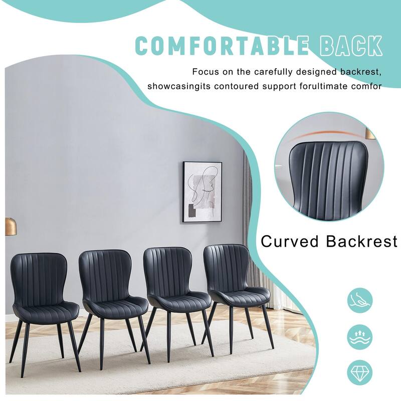 Modern 4 Piece PU Dining Chairs with Non Slip Feet, Extended Curved Cushions for Dining Room Kitchen Bedroom Living Room