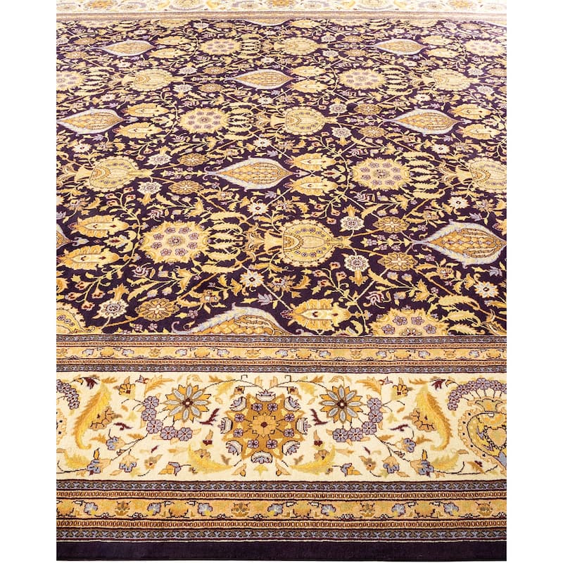 Overton Hand Knotted Wool Vintage Inspired Traditional Mogul Purple Area Rug - 9' 1" x 12' 0"