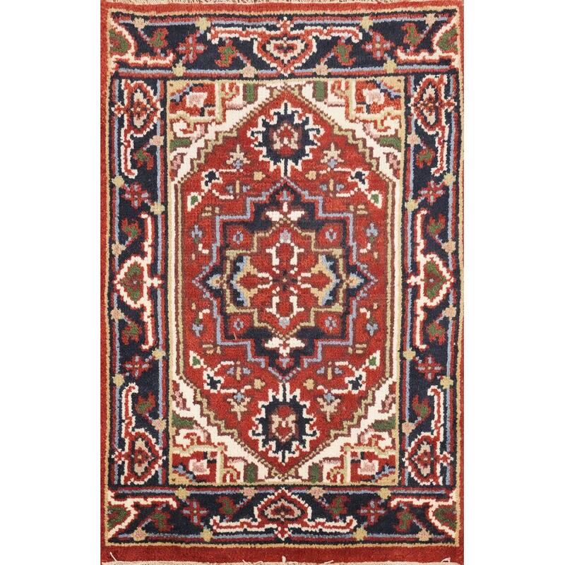 Hand Knotted Oriental 100% Wool Carpet Traditional Medallion Oranges & Rust Heriz (serapi) Area Rug - 3' 0'' X 2' 0''
