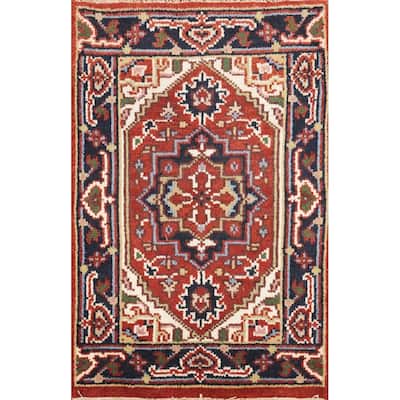 Hand Knotted Oriental 100% Wool Carpet Traditional Medallion Oranges & Rust Heriz (serapi) Area Rug - 3' 0'' X 2' 0''