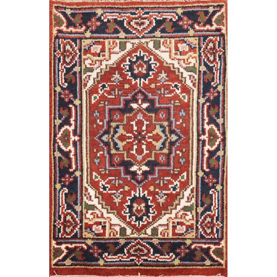 Hand Knotted Oriental 100% Wool Carpet Traditional Medallion Oranges & Rust Heriz (serapi) Area Rug - 3' 0'' X 2' 0''