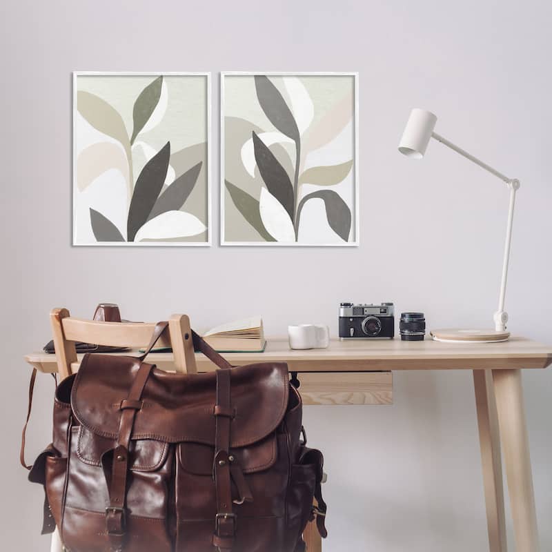 Stupell Neutral Leaf Shapes Framed Giclee Art Design By June Erica Vess (Set of 2)