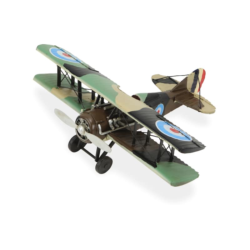HomeRoots 5" Green Metal Hand Painted 1918 Aviation Military Plane Model Airplane - 11.5' X '5' X '13.5