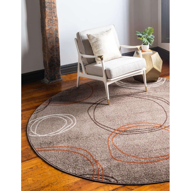 Contemporary Beallara Collection Area Rug - 3'3" Round - Brown-Brown