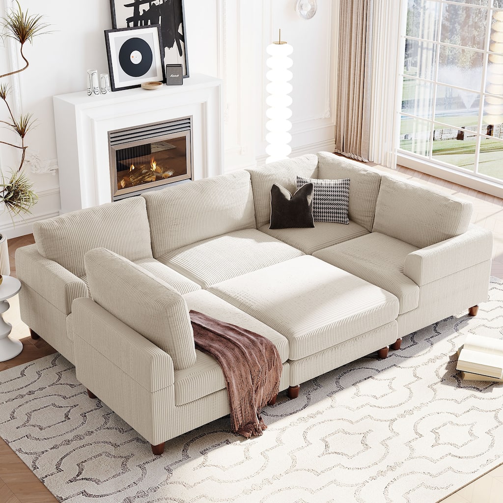 Modern Sectional Sofa Couch with Ottoman, L-Shaped Corner Sofa Sectionals Convertible Sleeper Sofa Bed for Living Room Office
