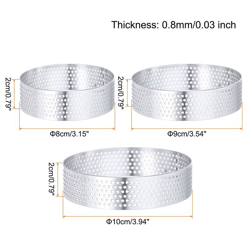 Stainless Steel Cake Rings Round Perforated Baking Cake Ring - 3.1"/3.5"/3.9"