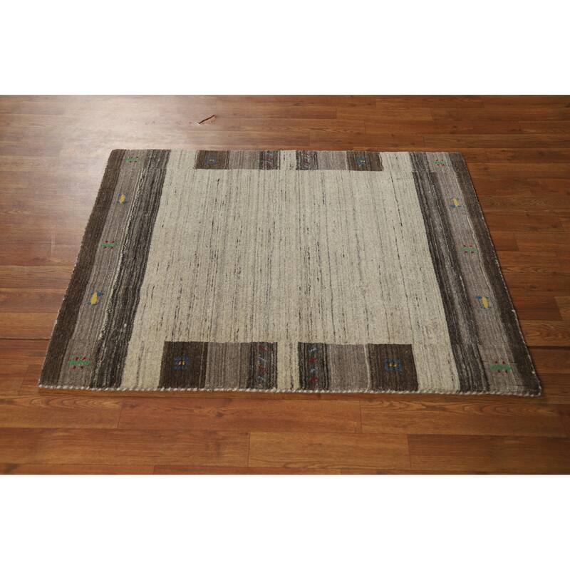 Gabbeh Indian Rug Handmade Tribal Beige Foyer Wool Carpet - 3'1" x 3'11"