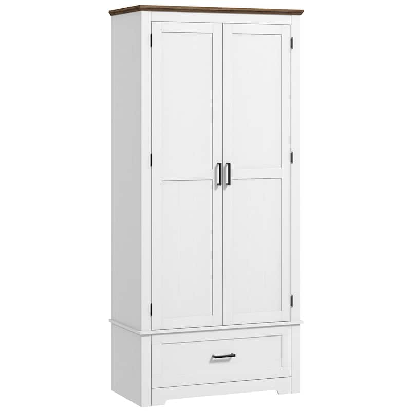 69" Tall Kitchen Pantry Storage Cabinet, Farmhouse Freestanding Pantry Cabinet with 2 Doors, Drawer and Adjustable Shelves