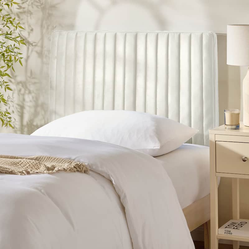 Empyrean Velvet Headboard, Floating Wall-Mounted, Easy Assemble Upholstered Peel & Stick, 3D Soundproof Bed Wall Panels - Off White - Twin