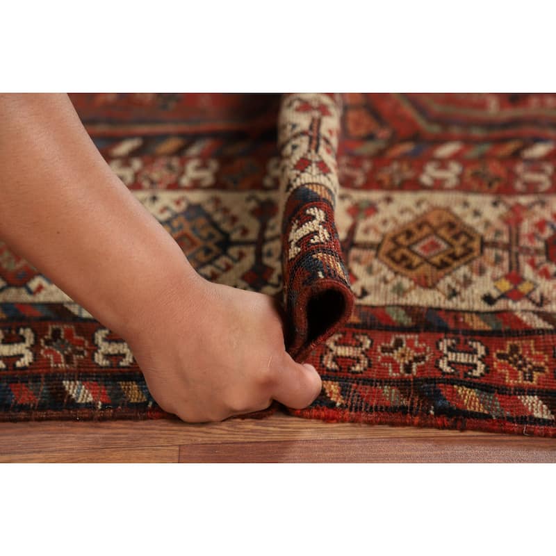 Pre-1900 Antique Vegetable Dye Qashqai Persian Orange Wool Carpet - 4'7" x 8'7"