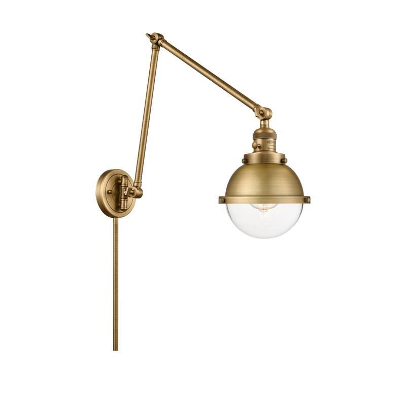 Innovations Lighting Hampden - 1 Light 7" Double Extension Swing Arm - Clear/Brushed Brass