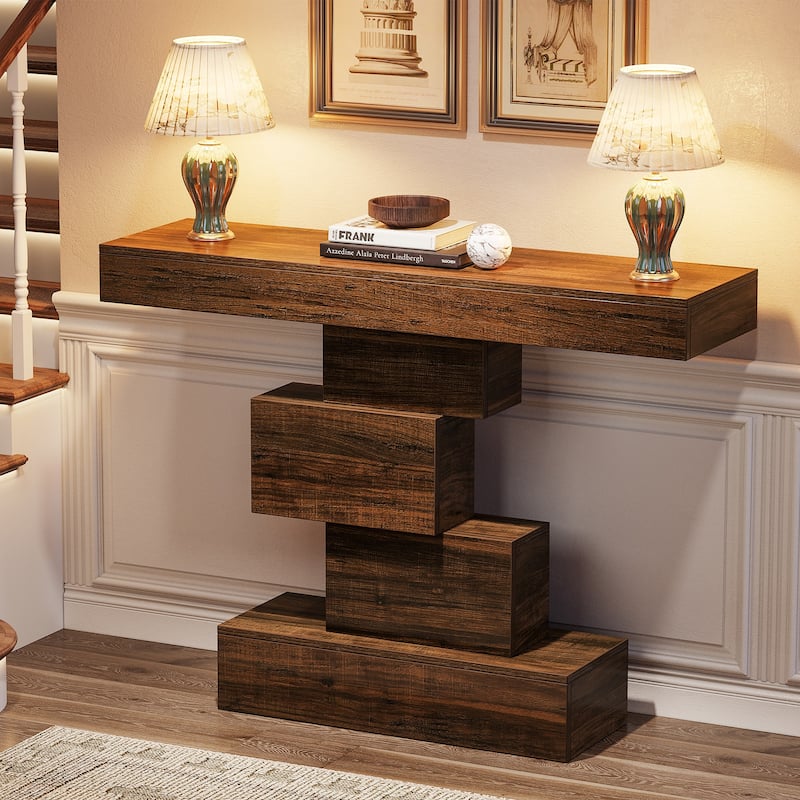 42 Inches Industrial Wood Console Table for Living Room Entryway - 11.8"D x 42.5"W x 31.5"H