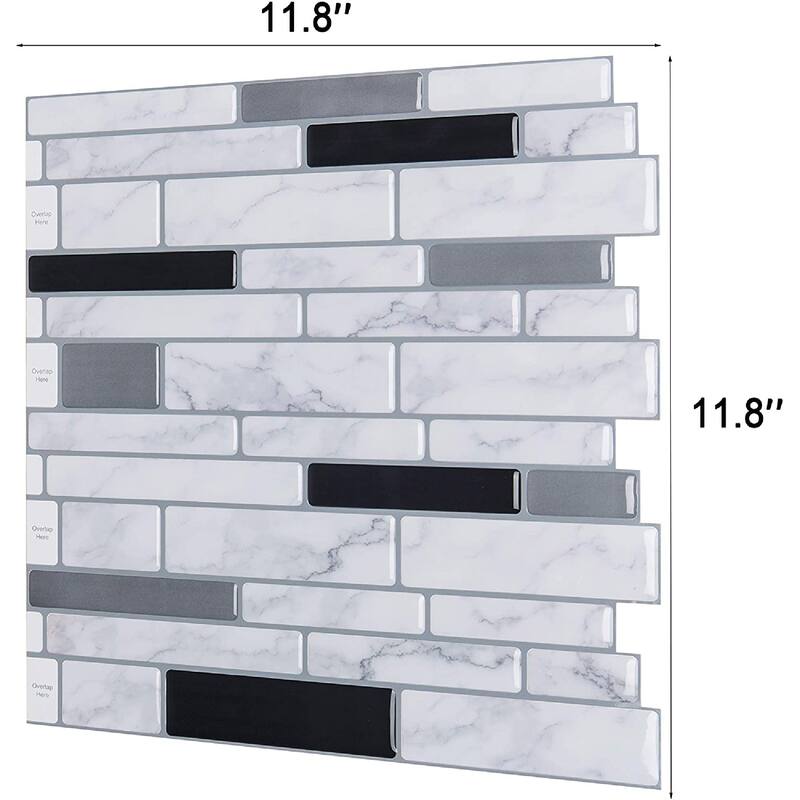 Art3d 12" × 12" Vinyl Peel and Stick Backsplash Tile (10-Pack) Marble Brick