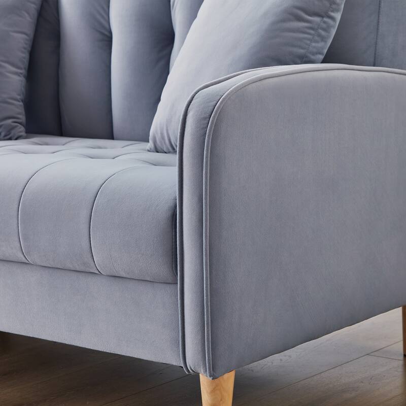 Modern Loveseat, Velvet Tufted Couch Upholstered Futon Sofa with 2 Tufted Pillow for Living Room 2-seat Armchair