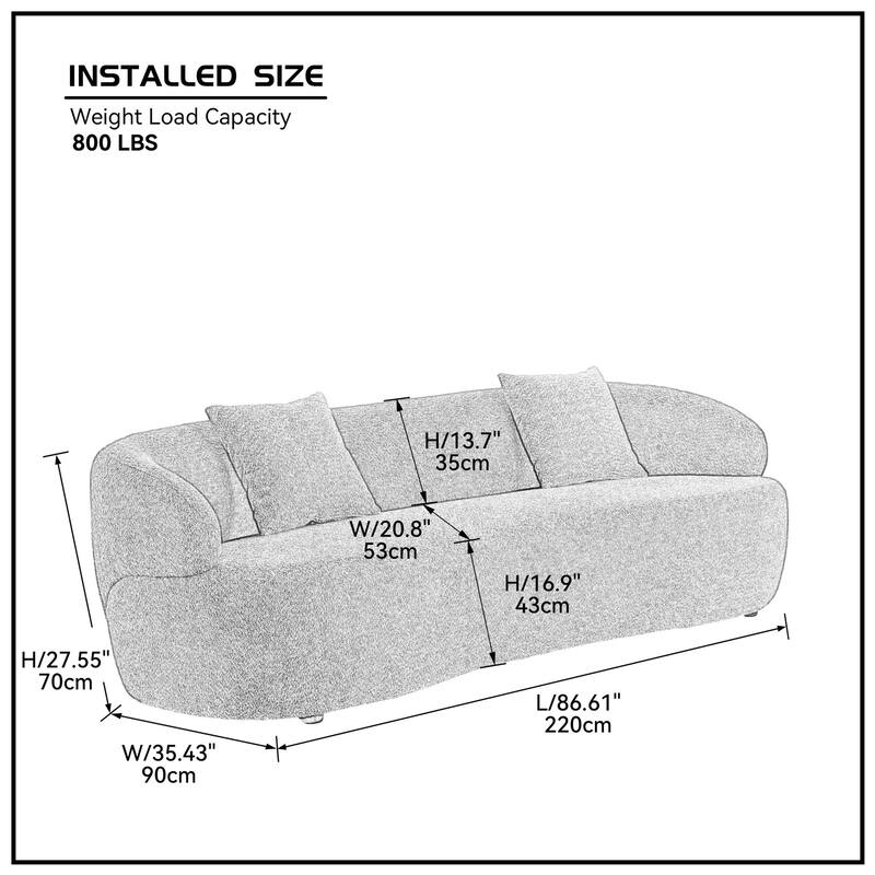 Modern Fabric Curved Sofa, 3 Seat Cloud Boucle Sofa