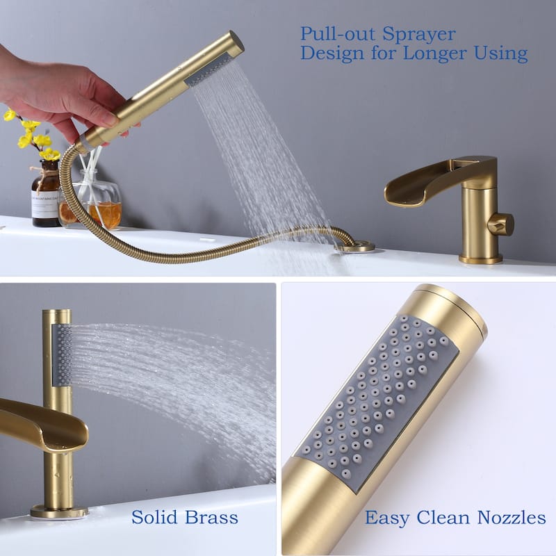 Deck Mounted Clawfoot Swivel Bathtub Faucet with Handheld Shower and 1-Handle