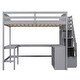 preview thumbnail 12 of 16, Full Size Wood Loft Bed with Built-in L-Shaped Desk, Three-Tier Storage Shelves, and Attached Storage Staircase