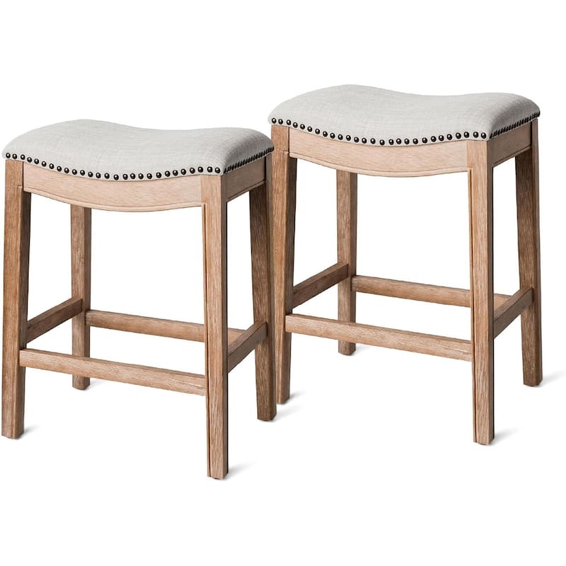 Maven Lane 26" Adrien Saddle Kitchen Counter Height Stool - Weathered Oak - Set of 2