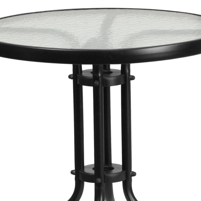 Indoor/Outdoor Round Glass Outdoor Patio Table Set with X-Base and 2 Chairs - 23.75"W x 23.75"D x 28"H