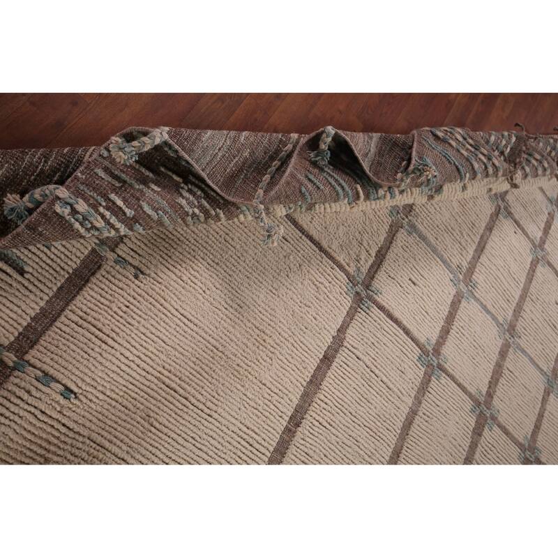 Ivory Moroccan Oriental Large Area Rug Handmade Bedroom Wool Carpet - 12'1"x 15'5"