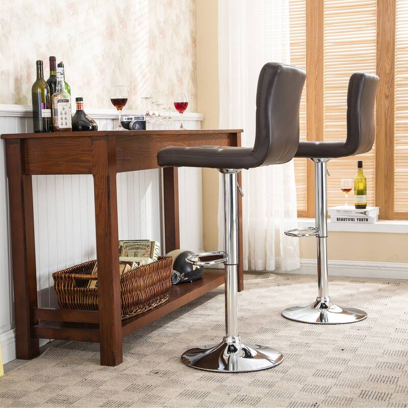 Faux Leather Swivel Barstool, Armless Hydraulic Adjustable Bar Stool Set of 2 with Footrest for Kitchen Island, Dining Room