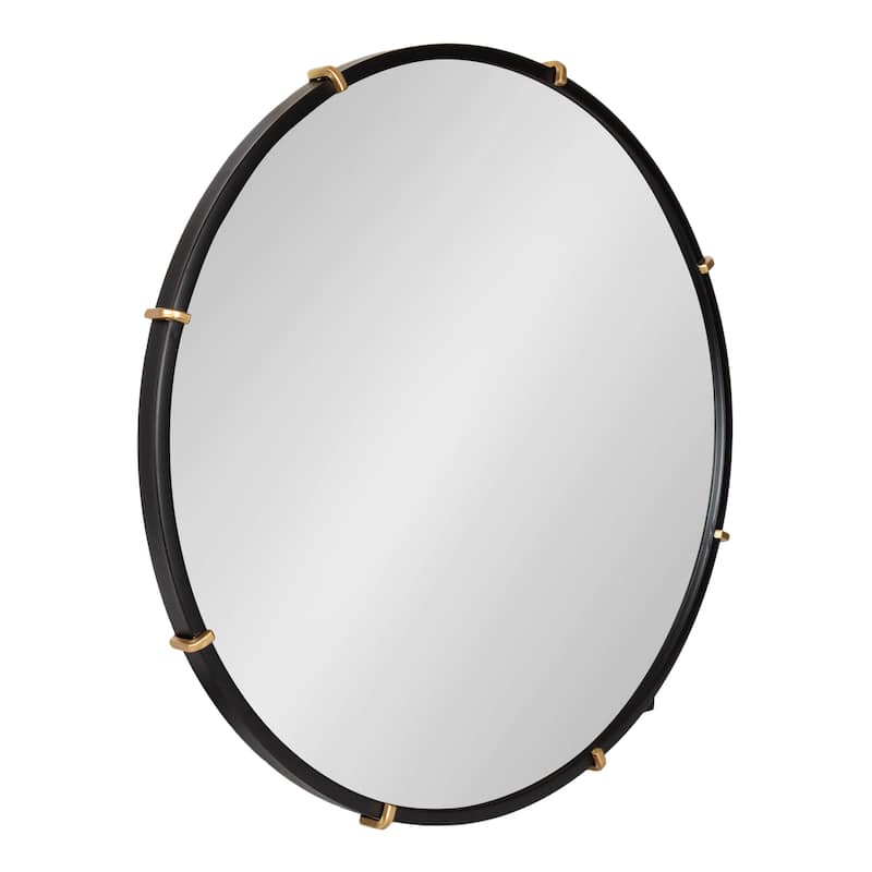 Kate and Laurel Venturi Round Metal Mirror - 27" Diameter - Black/Gold