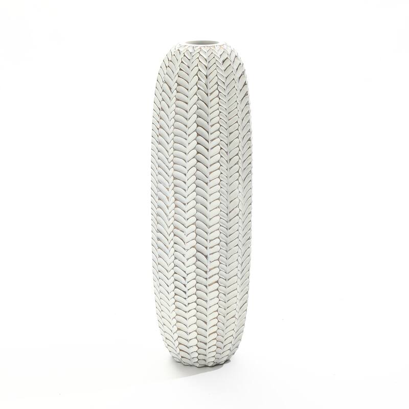 Modern White with Gold Geometric Pattern Polyresin Vase - 25" H x 7.9" Diameter