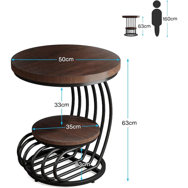 2 Tiers Faux Marble Side Table with Storage Shelf