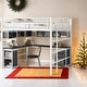 preview thumbnail 1 of 11, Full Size Metal Loft Bed with Bookcase, L -shaped Desk and Cabinet White - Full